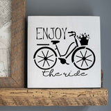 Enjoy the Ride Bicycle Stencil applied to canvas