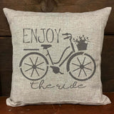 Enjoy the Ride Bicycle Stencil applied to a pillow