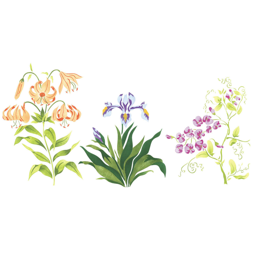 lily flower stencil Designer Stencils Small Lily Mix of Flowers Wall Stencil SKU #1902