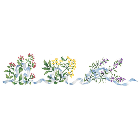 Herbs with Ribbon Wall Stencil