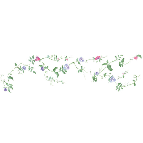 Sweet Peas Flower Vine Wall Stencil Border