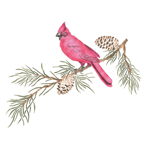 Cardinal on a Pine Branch Wall Stencil