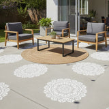 Asana Mandala Wall Stencil painted onto a concrete patio