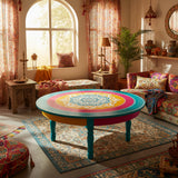 Mandala pattern painted onto an Indian inspired table.