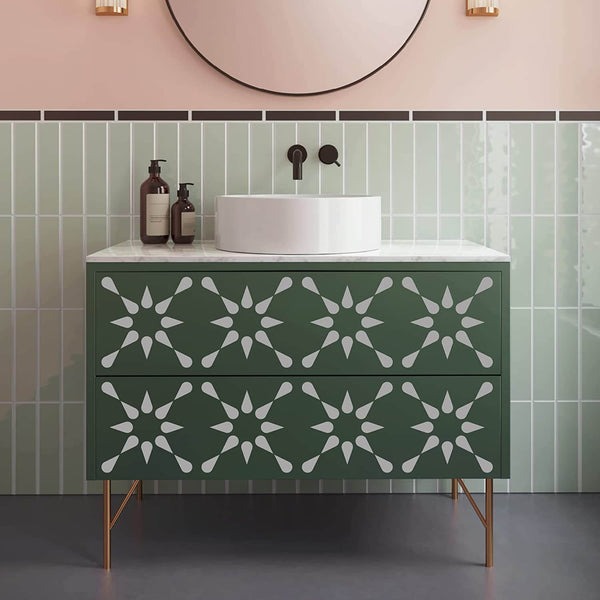 Star Pattern Tile Stencils applied to furniture.