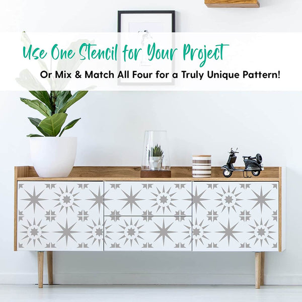 Star Pattern Tile Stencils applied to furniture.