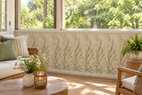 Grasses painted and layered with a stencil on screened in porch wall