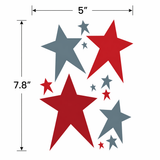 Illustration of red and gray stars with measurements on a white background