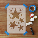 Wooden stencil with star shapes on a wooden surface