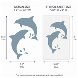 Dolphin stencil with dimensions on a white background