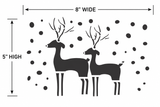 Two black reindeer illustrations with measurements on a white background