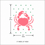 Pink crab design with measurements on a white background