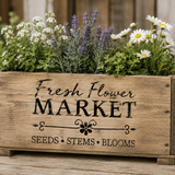 Fresh Flower Stencil painted onto a wooden flower box