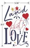 Decorative text with hearts, stars, and measurement details on a white background