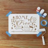 Wooden sign with 'Home of the Free est. 1776' text on a wooden surface