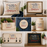 Collage of different applications for the God Bless America craft stencil
