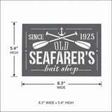 Nautical-themed sign with text and measurements on a white background