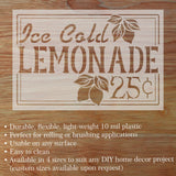 Decorative sign with 'Ice Cold Lemonade' text on a wooden background
