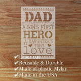 Decorative stencil with text on a wooden surface