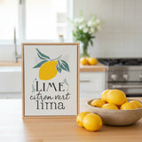 Yellow lemon with green leaves and multiple text translations on a white background