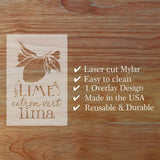 Laser cut Mylar stencil with lime design on a wooden surface