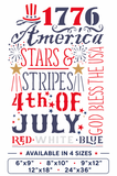 Fourth of July-themed design with the dimensions listed at the bottom.