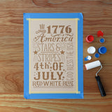 4th of July Stencil being used with patriotic colors and a paint roller.