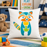 Raccoon Stencil Painted on a pillow in a playroom. Pillow Stencils