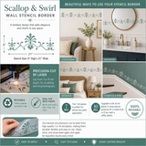 DESIGN COLLAGE OF THE SCALLOP AND SWIRL BORDER STENCIL FROM DESIGNER STENCILS
