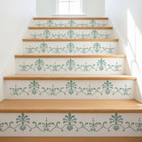 Scallop and Swirl Wall Stencil Border applied to the front of wooden stairs