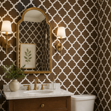 Quatrefoil Wall Stencil Painted onto a Powder room wall.