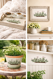 Collage of home decor elements stenciled with the Succulent Plant Stencil.