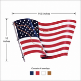 American flag with dimensions labeled on a white background