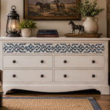 Roman Motif stenciled onto the front of a dresser