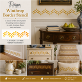 Winthrop Border Stencil by Designer Stencils with decorative application on walls, furniture, and stairs.