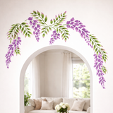 Decorative wall decal of wisteria leaves in a living room setting