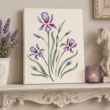 Royal Iris Stencil design painted onto a small decorative canvas
