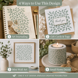 Collage of a 5x5 design used for art journaling, gift cards, mini wall art, and small home decor.