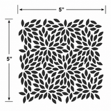 Black floral pattern on a white background with dimensions indicated.