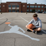 Basketball player painted onto a parking space