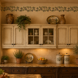 Tuscan Olive Stencil painted onto a kitchen wall