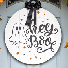 Hey Boo Halloween Round Sign Stencil