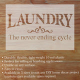 Wooden sign with 'LAUNDRY The never ending cycle' text on a wooden background