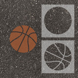Basketball stenciled on pavement with matching 2 part stencil.