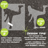 Instructions for using the baseball pitcher silhouette stencil to paint on pavement.