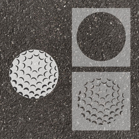 Golf ball stenciled on pavement with matching 2 part stencil.