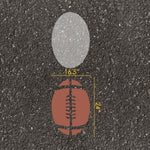 Comparison of a 24 inch football on a textured surface with measurements.