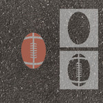 Football stenciled on pavement with matching 2 overlay parking space stencil.