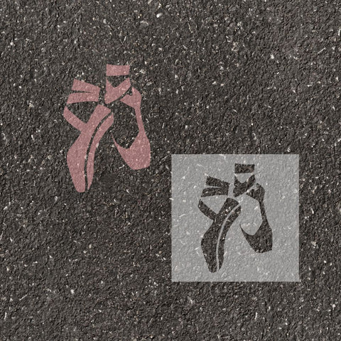 Ballet pointe shoes stenciled on pavement with matching stencil.