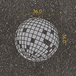Disco Ball parking space stencil with measurements on pavement.